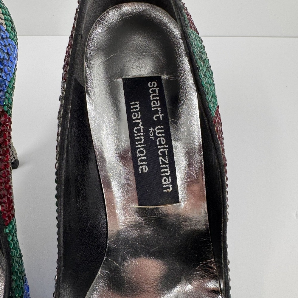 Stuart Weitzman Martinique Women's 7.5 Rhinestone Pump Multi Color Heels Leather - Picture 3 of 16